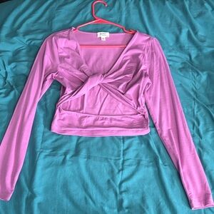 Twist-Front Long Sleeve Crop Top in Bright Pink